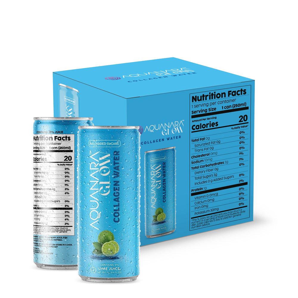 AQUANARA GLOW Collagen Water - Lime (12 Pack). 8.5 FL OZ