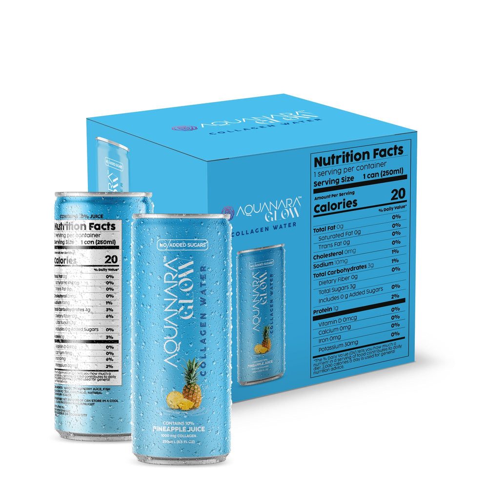 AQUANARA GLOW Collagen Water - Pineapple (12 Pack). 8.5 FL OZ