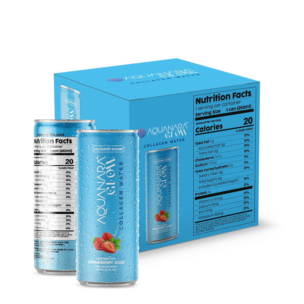 AQUANARA GLOW Collagen Water - Strawberry (12 Pack). 8.5 FL OZ