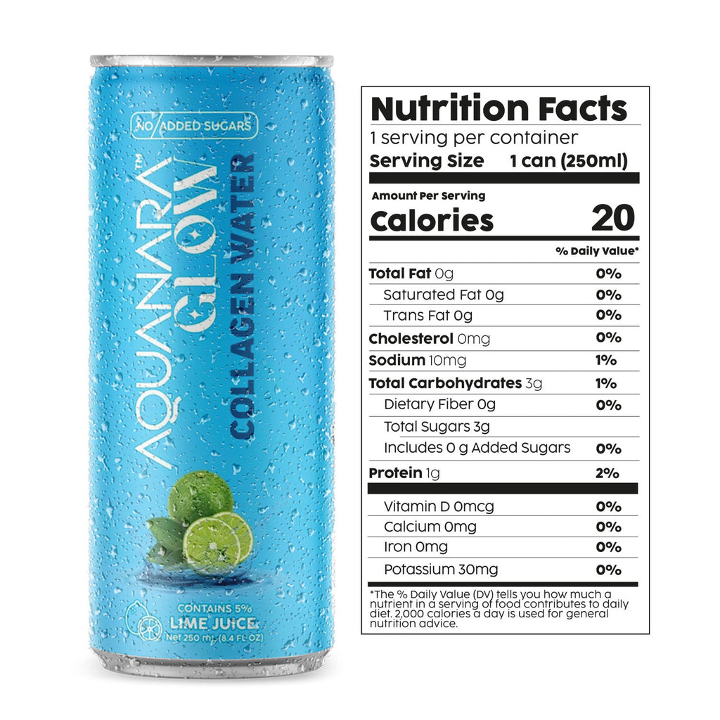 AQUANARA GLOW Collagen Water - Lime (12 Pack). 8.5 FL OZ
